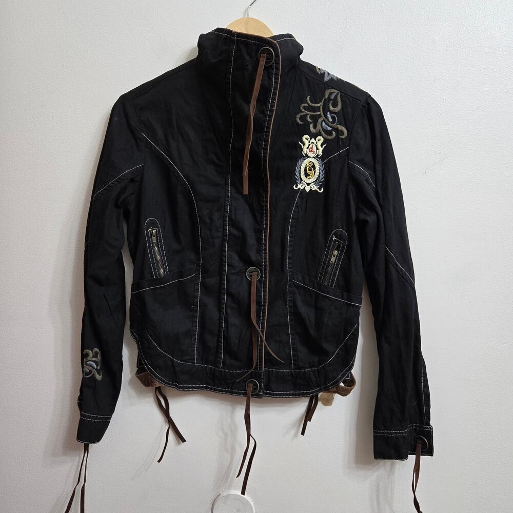 Seine Vintage Y2K Moto Jacket Small Whimsigoth Embroidered Suede Tassels Boho
